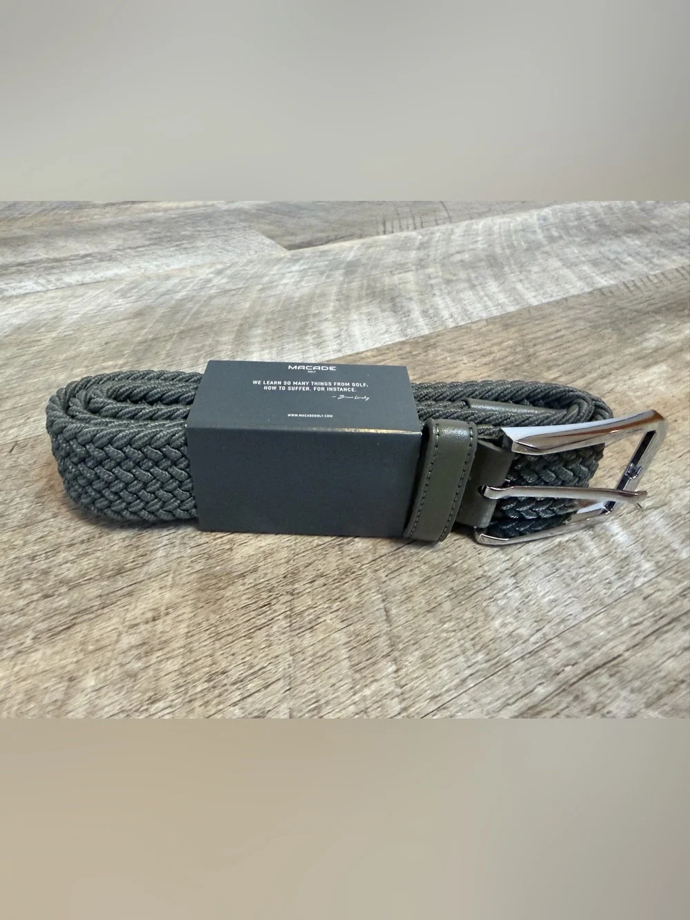Olive Green Woven Men's Belt with Leather (Look?)Trim